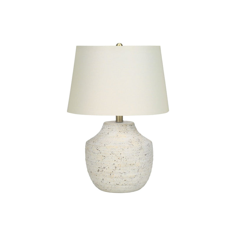 Cream concrete modern table lamp by 8th Street, featuring a sleek, minimalist design and a sturdy, textured base.