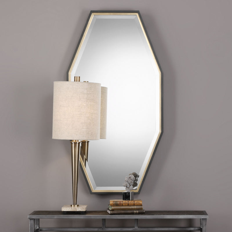Uttermost Savion Octagon Wall Mirror with a gold finish, featuring a stylish geometric design and sleek frame.