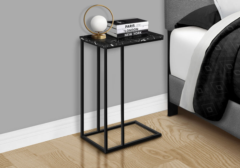 Accent Table, C - Shaped, Marble Look Modern Design - Black - R&R Furniture Gallery (Fountain Valley, CA)
