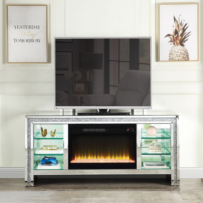 Noralie - 28" TV Stand With Fireplace & LED - Mirrored & Faux Diamonds - R&R Furniture Gallery (Fountain Valley, CA)
