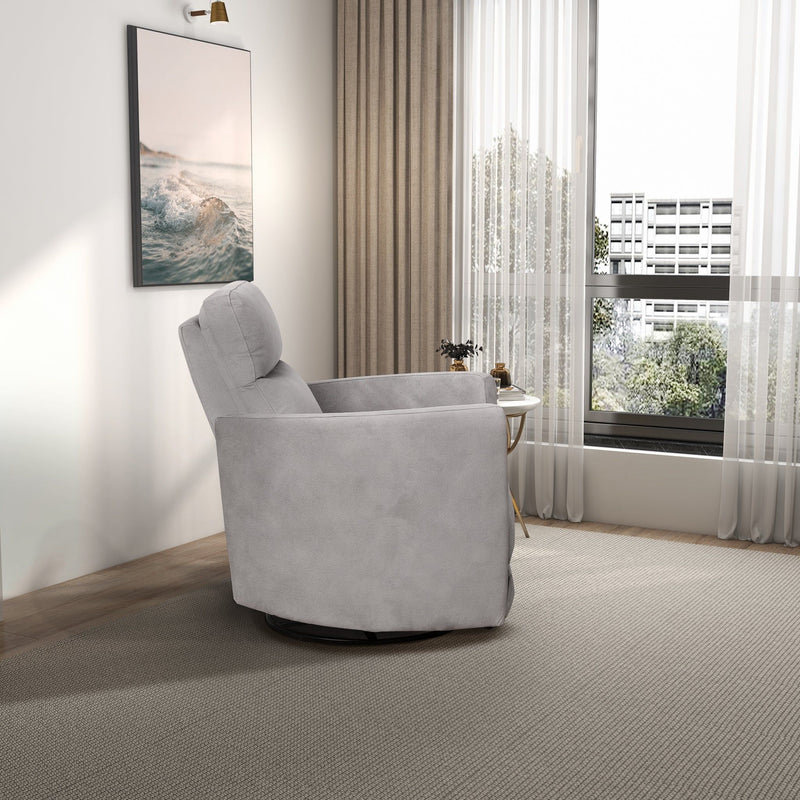 Lawson - Swivel Glider Suede Recliner Chair - Latte - R&R Furniture Gallery (Fountain Valley, CA)