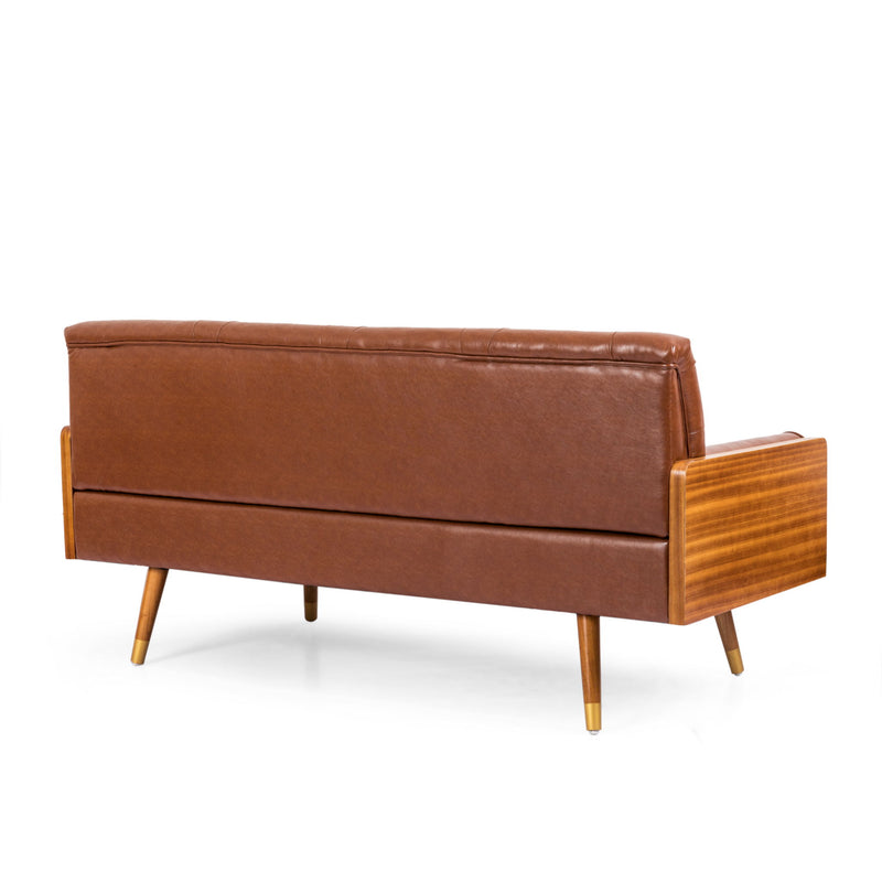 Adelaide - Mid Century Modern Tufted Sofa With Rolled Accent Pillows - Light Brown - R&R Furniture Gallery (Fountain Valley, CA)