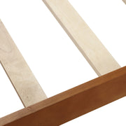 DreamHaus platform bed frame with wooden slats, sleigh-style headboard and footboard, sturdy construction for mattress support.