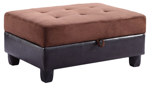 Contemporary upholstered Ottoman from Glory Furniture with a sleek design, featuring a cushioned top and storage space inside.