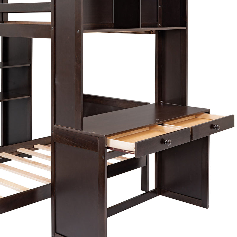 DreamHaus loft bed with stand-alone bed, shelves, desk, and wardrobe in a modern bedroom setup.