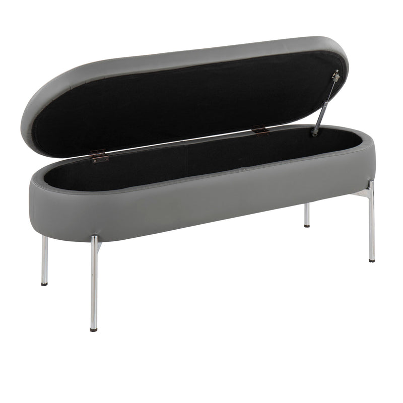 Lumi Source Chloe contemporary glam storage bench with upholstered cushion and sleek wooden legs, modern home decor piece.