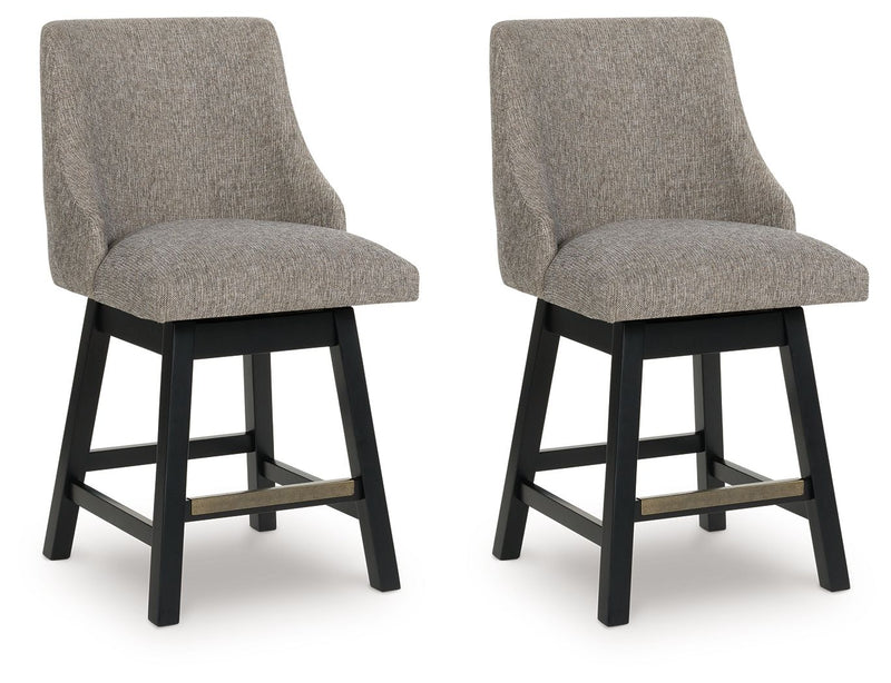 Neymorton - Upholstered Swivel Barstool (Set of 2) - Dark Grayish Brown - R&R Furniture Gallery (Fountain Valley, CA)