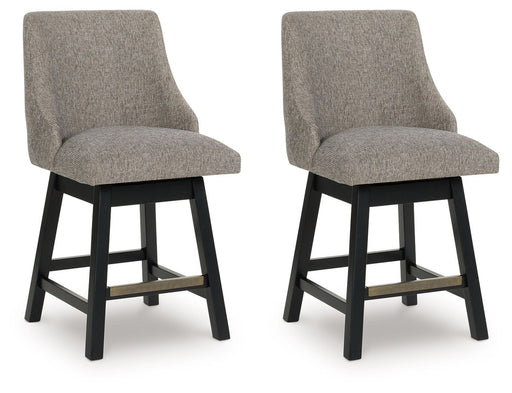 Neymorton - Upholstered Swivel Barstool (Set of 2) - Dark Grayish Brown - R&R Furniture Gallery (Fountain Valley, CA)