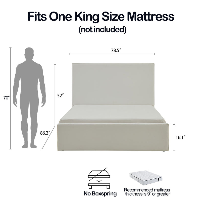 House & Home Furniture Lucas tall upholstered bed headboard with padded fabric, showcasing a modern and plush bedroom centerpiece.