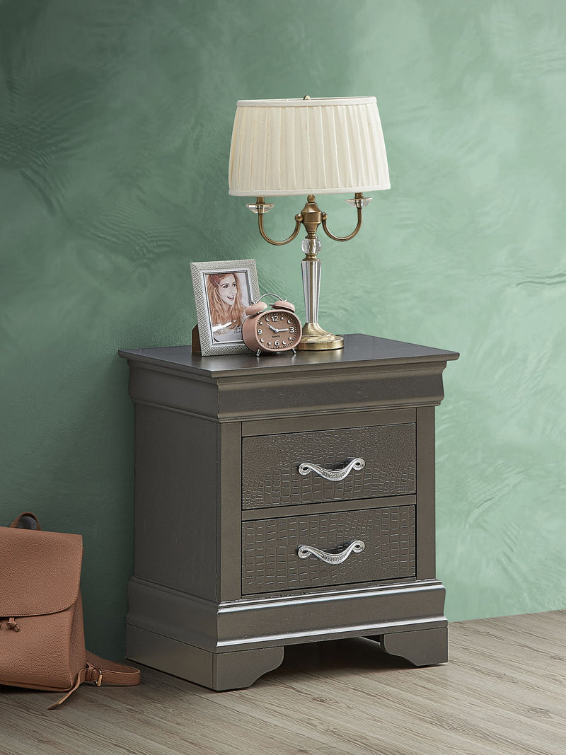 Decorative accent nightstand by Glory Furniture featuring a sleek design with a smooth surface and stylish wooden finish.