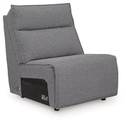 Signature Design by Ashley Modmax II reclining sectional in salt and pepper fabric with plush cushions and modern design.