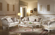 Chantelle - Sofa With 3 Pillows - Rose Gold Synthetic Leather /Fabric & Pearl White - R&R Furniture Gallery (Fountain Valley, CA)