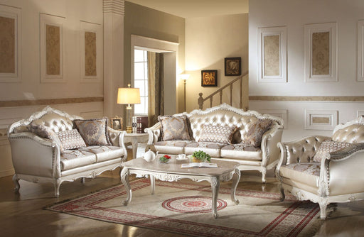 Chantelle - Sofa With 3 Pillows - Rose Gold Synthetic Leather /Fabric & Pearl White - R&R Furniture Gallery (Fountain Valley, CA)