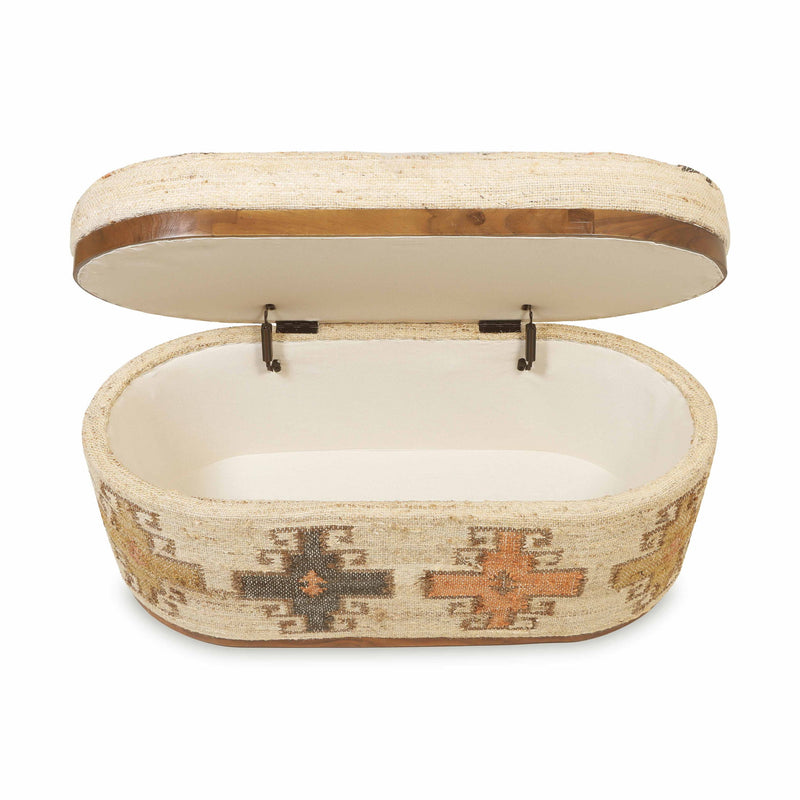 Olivier - Cotton Oval Storage Ottoman - Beige - R&R Furniture Gallery (Fountain Valley, CA)
