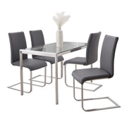 Lumi Source Fuji Foster contemporary 5-piece glass dining set with table and four matching chairs in modern design.