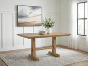 Rectangular light brown Benchcraft® Ridgester dining room counter table with wooden finish and sturdy design.