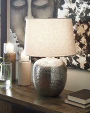 Magalie - Metal Table Lamp  - Antique Silver Finish - R&R Furniture Gallery (Fountain Valley, CA)