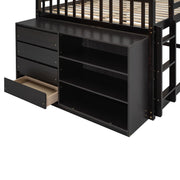 DreamHaus bunk bed with four drawers and three shelves, featuring a sturdy wooden frame and integrated storage solutions.