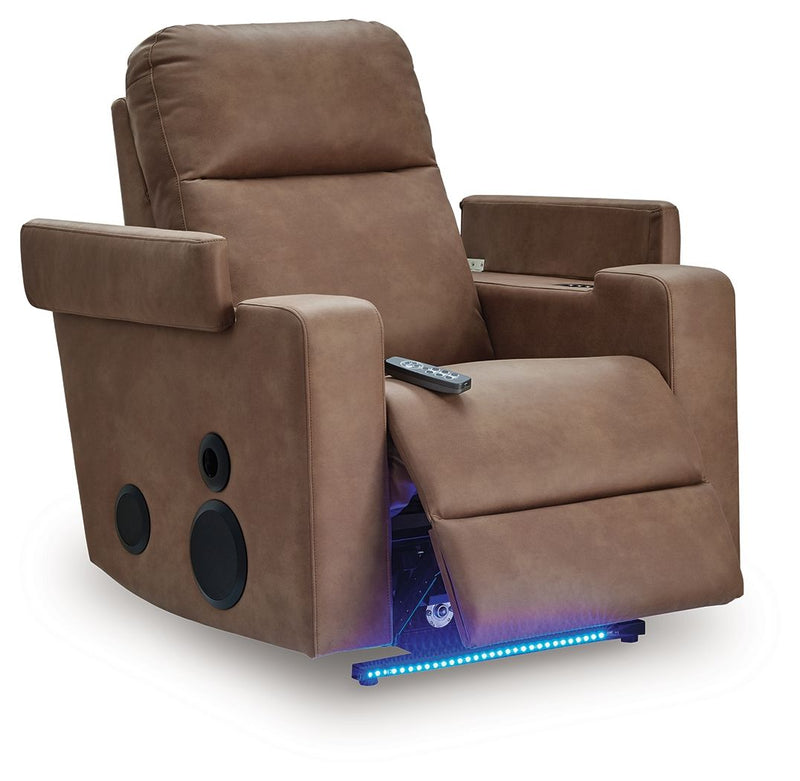 Lorrenton - Glider Power Recliner With Audio System - Caramel - R&R Furniture Gallery (Fountain Valley, CA)