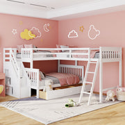 Solid L Shaped Bunk Bed With 3 Drawers, Ladder And Staircase - R&R Furniture Gallery (Fountain Valley, CA)