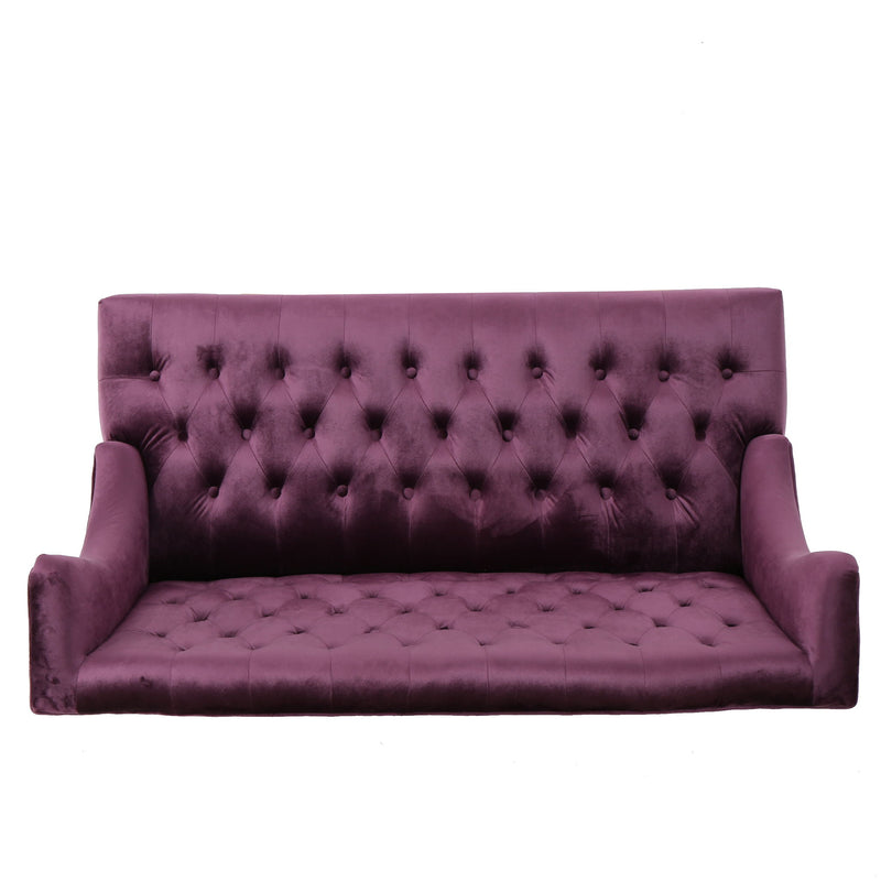 Noble House upholstered loveseat with wing back and diamond tufting, showcasing plush fabric and elegant design.