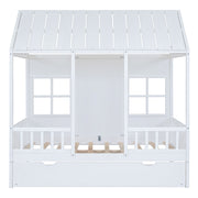 DreamHaus house bed with twin size trundle and daybed, featuring a cozy wooden frame and playful design for children's bedrooms.