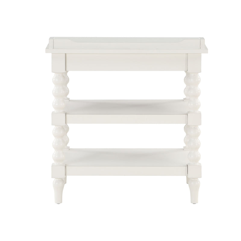 Aria - Nightstand With Styling, 2 Shelves, Pull Out Tray, Spool Turned Legs - Antique White - R&R Furniture Gallery (Fountain Valley, CA)