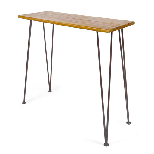Outdoor Bar Table With Wood Tabletop And Iron Hairpin Legs - Black / Teak - R&R Furniture Gallery (Fountain Valley, CA)