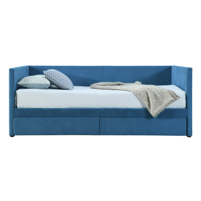 Halcyon Home storage daybed with two drawers and wood slat design, featuring a sturdy frame and integrated storage space.