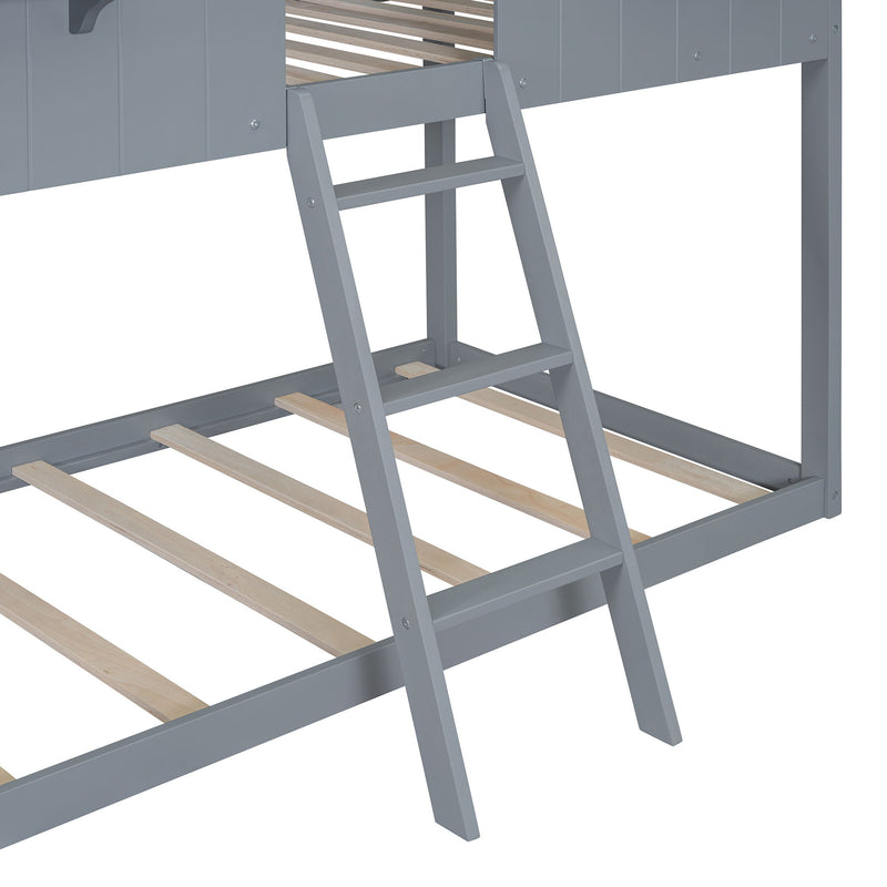 Twin Over Twin Bunk Bed With Roof, Window, Guardrail, Ladder - R&R Furniture Gallery (Fountain Valley, CA)