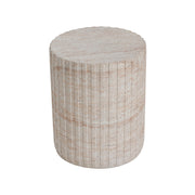 Noble House beige lightweight concrete side table with travertine top, suitable for outdoor and indoor use.