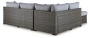 Petal Road - Loveseat Sectional, Ottoman, Table Set (Set of 4) - Gray - R&R Furniture Gallery (Fountain Valley, CA)