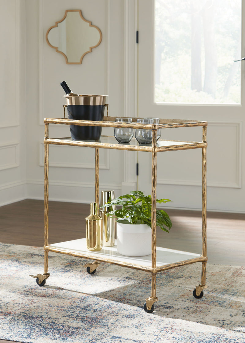 Plattfield - Bar Cart - Antique Gold Finish - R&R Furniture Gallery (Fountain Valley, CA)
