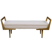 Uttermost Waylon mid-century modern accent bench with wooden legs and upholstered seat, ideal for living room or entryway decor.