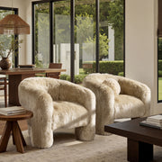 Avalon - Genuine Sheepskin Fur Split Barrel Back Accent Chair - Natural Blonde - R&R Furniture Gallery (Fountain Valley, CA)