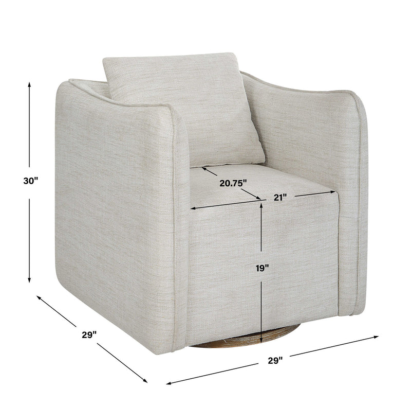 Uttermost Corben silver swivel armchair with modern design, featuring a rounded shape and plush upholstery.