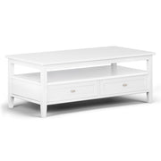 Handcrafted Warm Shaker coffee table by Simpli-Home featuring a natural wood finish and sturdy table design.
