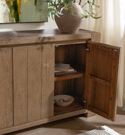 Classic Home Bristol 4-door buffet cabinet with wood finish and sleek design, featuring four spacious doors for storage.