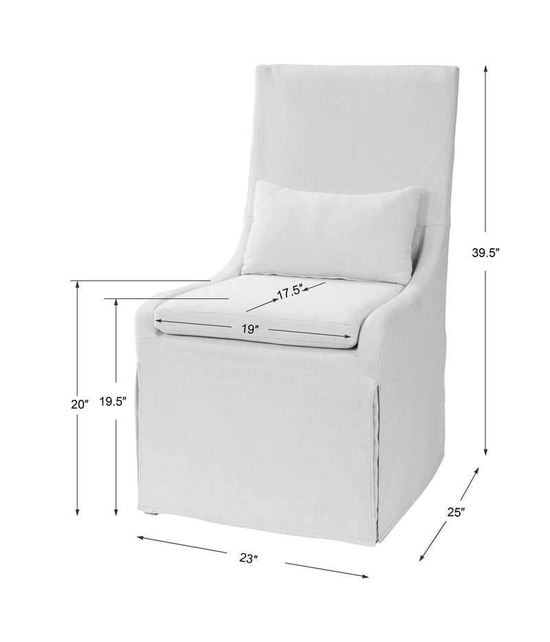 Uttermost Coley armless side chair with upholstered seat and wooden legs, modern design and neutral fabric finish.