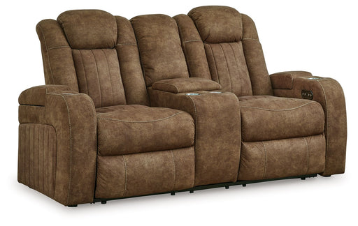 Wolfridge - Power Reclining Loveseat With Console /Adj Hdrst - Brindle - R&R Furniture Gallery (Fountain Valley, CA)