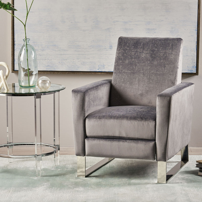 Bolt - Upholstered Recliner Chair With Stainless Steel Base - Gray / Chrome - R&R Furniture Gallery (Fountain Valley, CA)