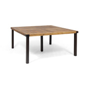 Noble House Lankershim modern industrial dining table with teak acacia wood slats and sturdy metal legs.