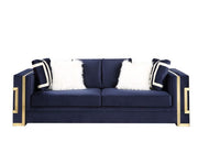 Virrux - Sofa With 6 Pillows - Blue Velvet & Gold - R&R Furniture Gallery (Fountain Valley, CA)