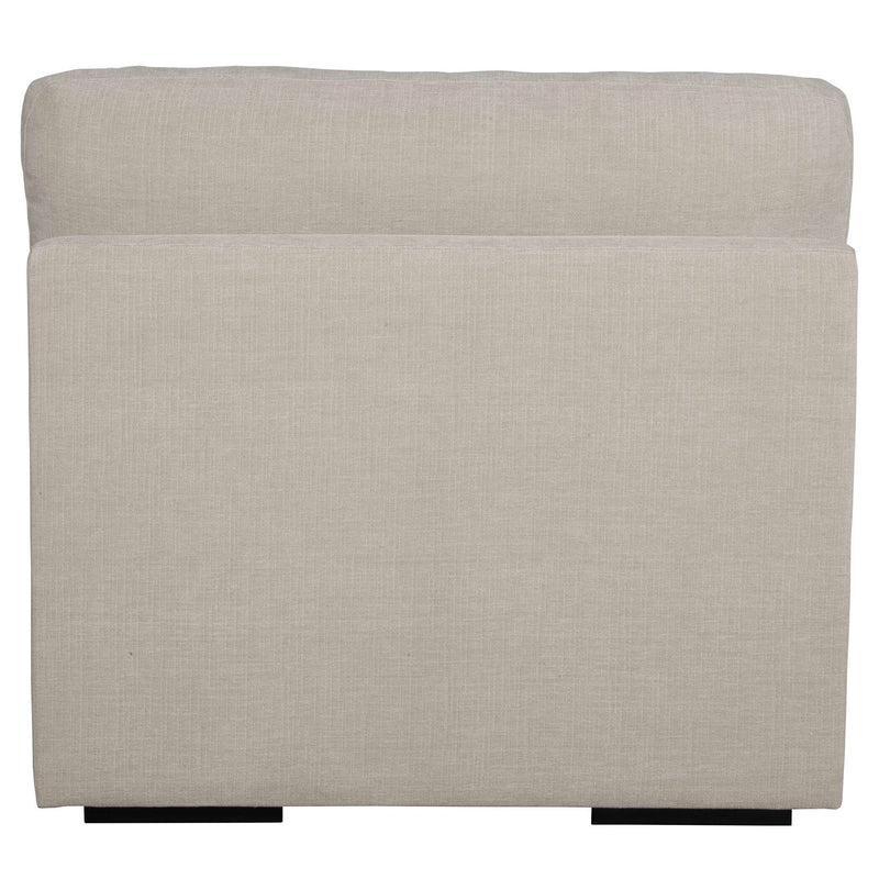 Uttermost Refuge armless stationary sofa with plush fabric and sleek design, shown in a modern living room setting.