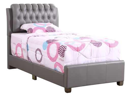 Tufted upholstered bed by Glory Furniture featuring a plush, padded headboard and elegant fabric upholstery for a stylish bedroom look.