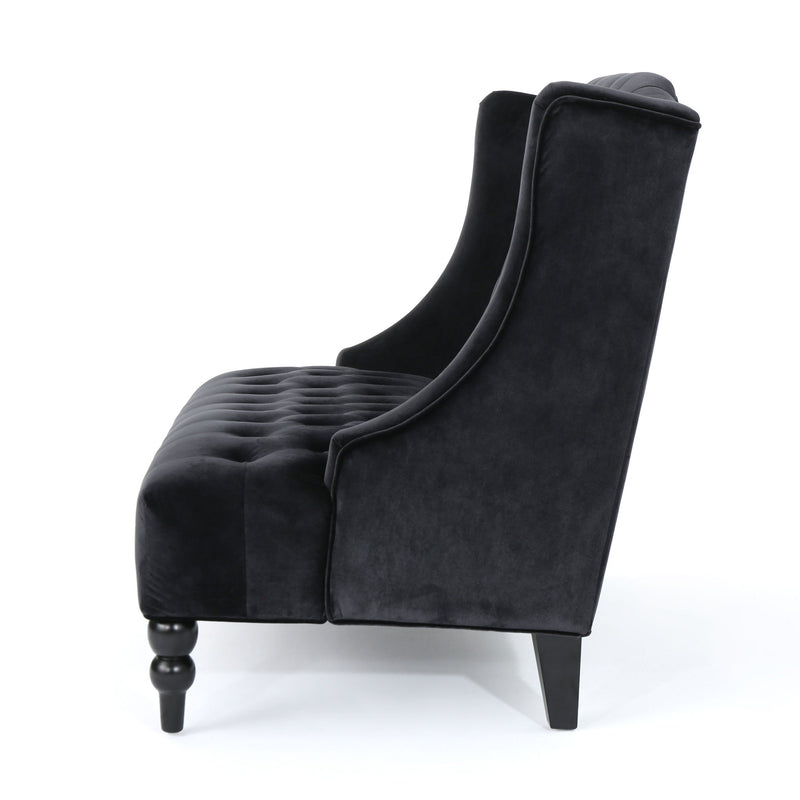 Noble House upholstered loveseat with wingback design, diamond tufting, and plush seating in a stationary style.