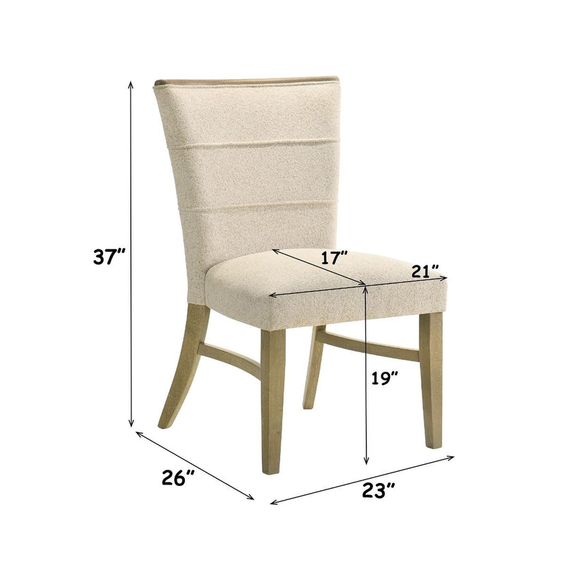 Set of two ACME Olinda side chairs with linen upholstery, featuring a modern design and wooden legs.
