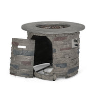Transitional Outdoor 32" Round Propane Fire Pit Table, Lightweight Concrete Construction - Stone Gray - R&R Furniture Gallery (Fountain Valley, CA)