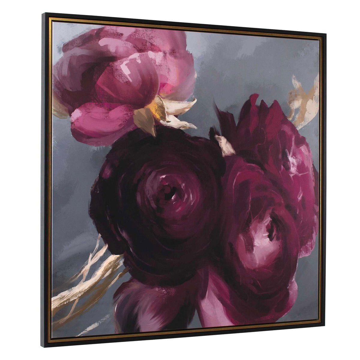 Plum Ranculus - Framed Floral Art - Black / Gold / Gray / Green / Pink / Purple / Red / White / Yellow