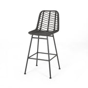 Noble House Sawtelle outdoor wicker barstools set of 2 with cushioned seats and metal frames for patio or outdoor bar area.
